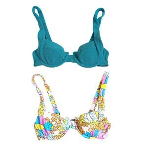 Vetchy Bundle of 2 Laguna Bikini Tops Small Solid/Floral Print Adjustable Straps